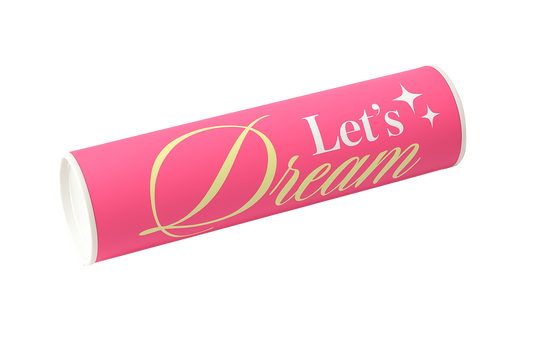 Let’s Dream vision board kit packaging in pink tube